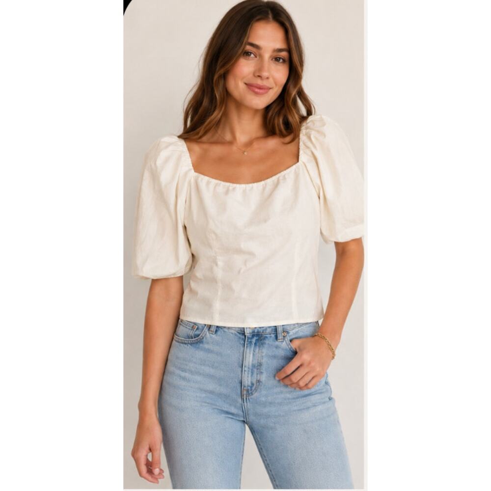 Antonio Melani White Puff Sleeve Blouse Size 6